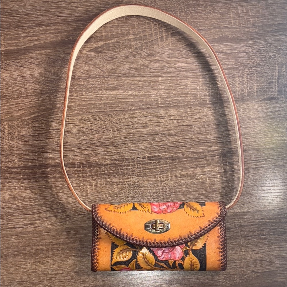 Vintage Tooled Handmade Floral Soutwest Leather Crossbody Bag
